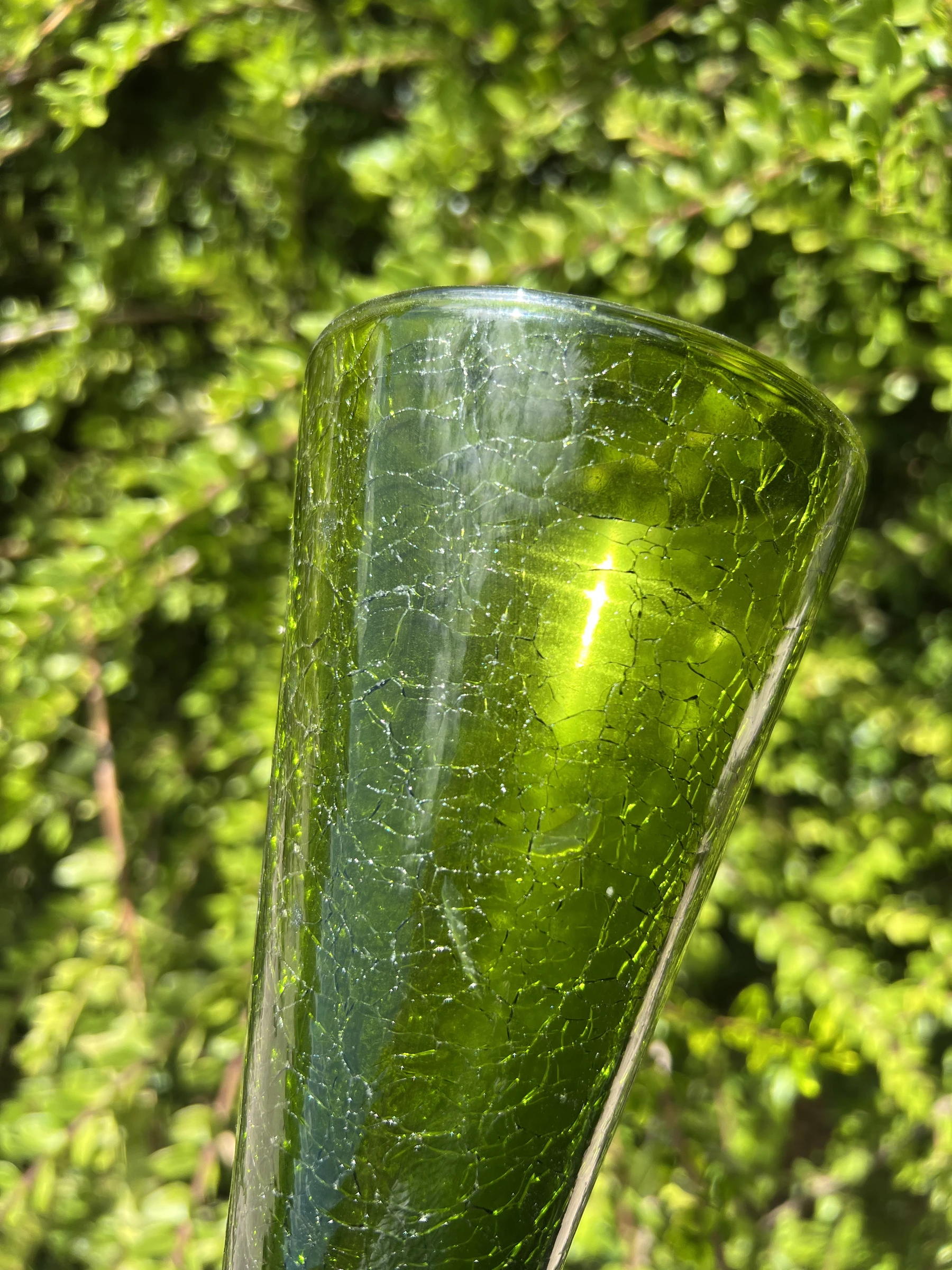 💚 Grote groene glazen vaas met craquelé effect 37 cm – Vintage design decoratie – photo 10